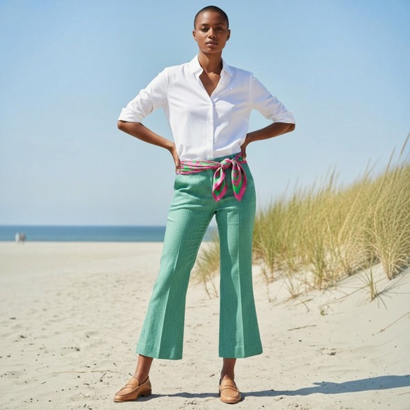 J. Crew Pants - Preppy J. Crew Hayden Green Linen Blend Pant 10T Kickout Crop Coastal Resort